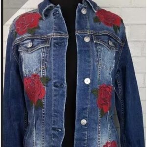 NWOT Lularoe Jaxson Xl Denim jacket w red roses